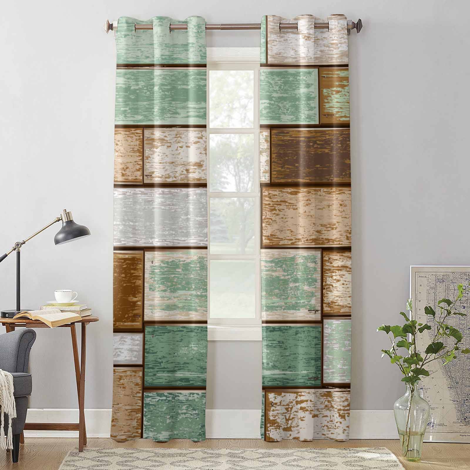 Retro Wood Board Texture Window Curtains for Living Room Luxury Bedroom Curtain Kitchen Blinds Drapes Curtains 135W x 60H(cm) x1