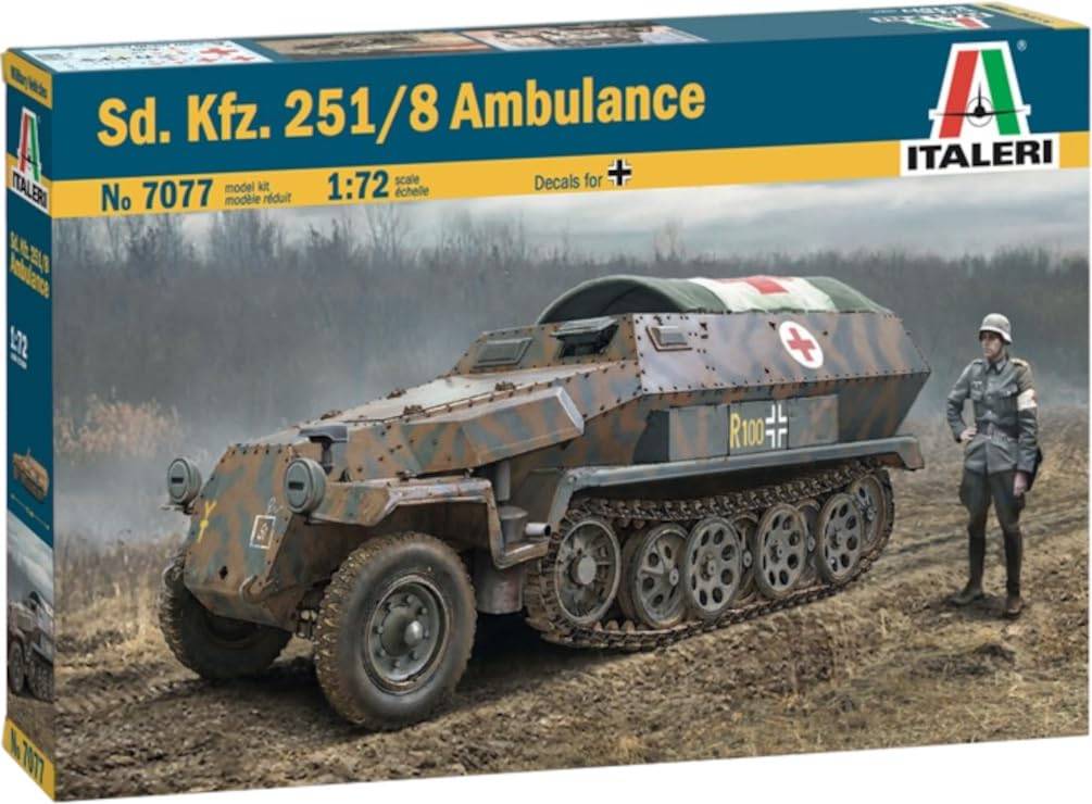 Platz Italeri WWII German Field Ambulance Plastic Model Kit IT7077 1/72 Sd.Kfz.251/8 (Military Vehicle)