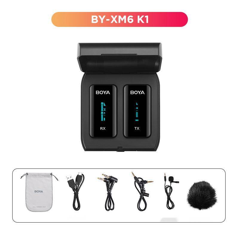 Noise-cancelling Mini Wireless Collar Microphone - BY XM6 K1 / Standard Adapter cable K3 K4