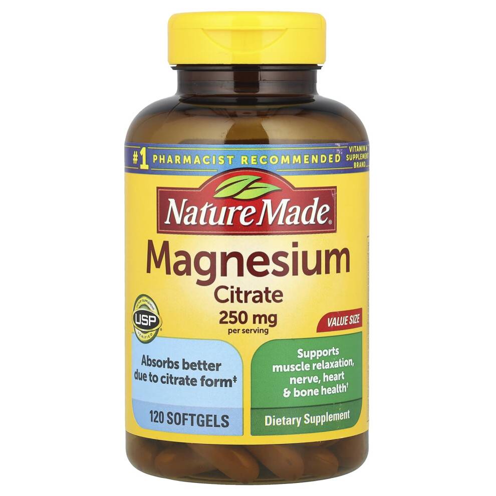 Nature Made, Magnesium Citrat, 250 mg, 120 mjuka kapslar (125 mg per mjuk kapsel)