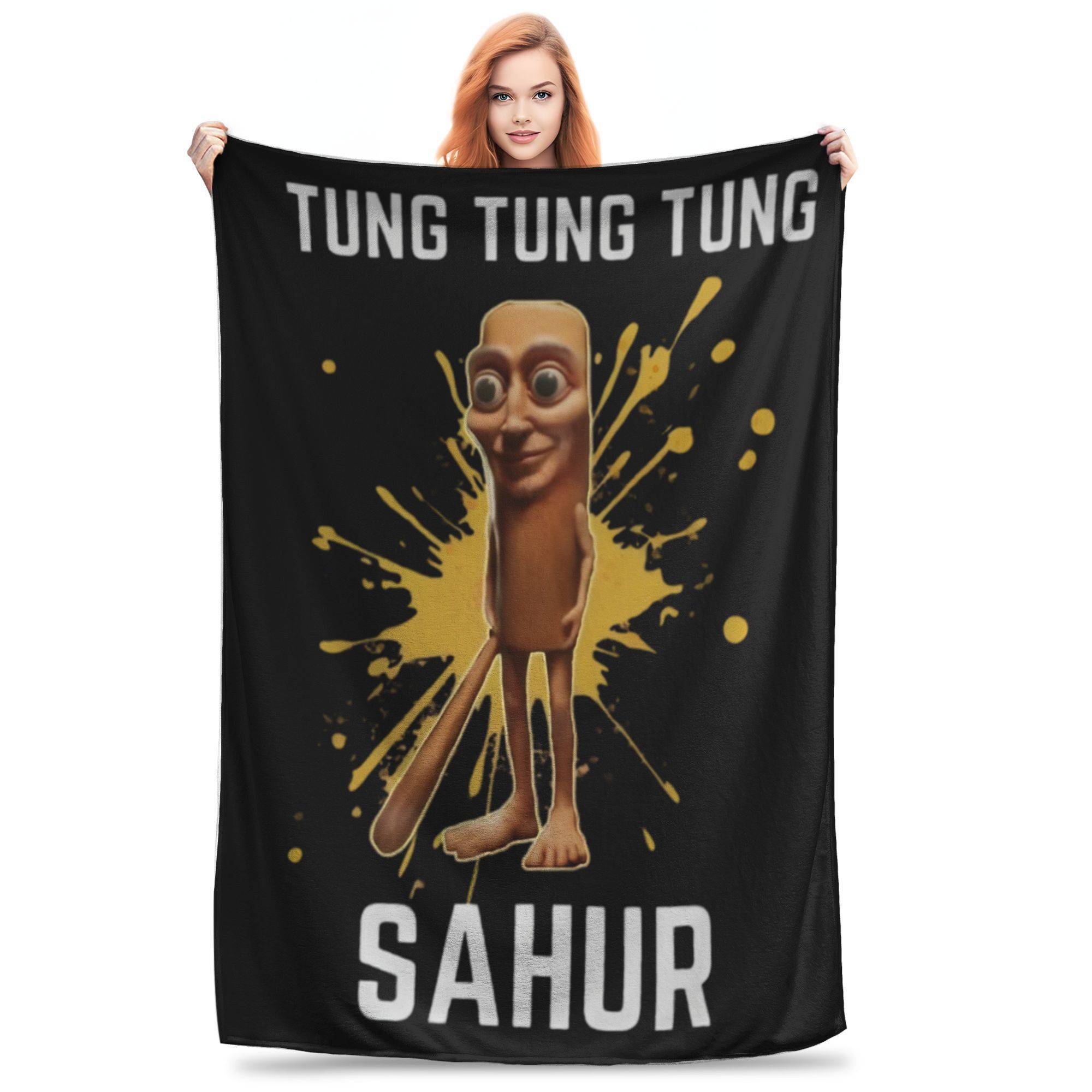 Tung Tung Tung Sahur Filtar Fleece Dekoration Italiensk Hjärnröta Meme Multifunktionell Supermjuk Pläd Plysch Tunt Täcke