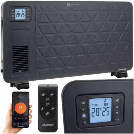 Elektrisk konvektor KAMINER svart 2300W med WiFi, fjärrkontroll, LCD & timer 70×43×12 cm
