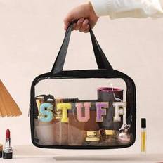 Minimalist Letter &#34;STUFF&#34; Makeup Bag, Waterproof Large Capacity Storage Bag, Zippered Cosmetics Storage Bag, Transparent Toiletries Storage Bag, Porta - Multicolor - 1pc-black,1pc-pink,5pcs(handbag),5pcs (toiletries Bag),1pc-mini Transparent Bag