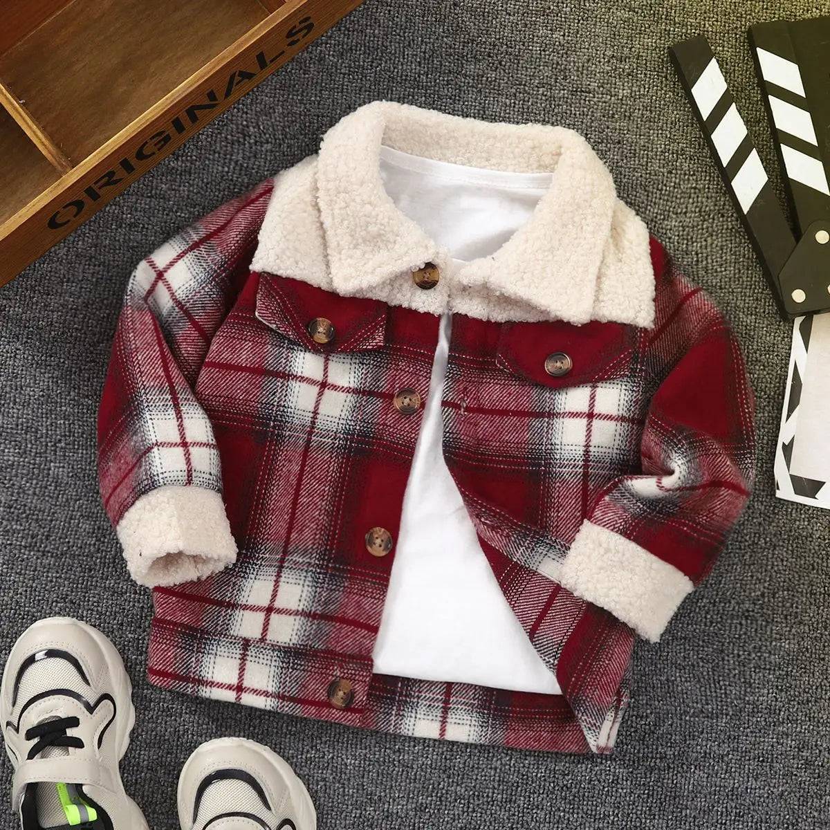 Mini Fashion™ - Varm & Snygg - Rutmönstrad barnjacka Röd / 100 (3 år) | Pedagogiska Träleksaker
