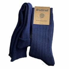 Ribstrikket merino uldsokker-blå Onesize dame