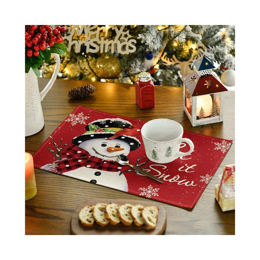 Red Christmas Winter Placemats Set of 12, 12X18 Inch Seasonal Christmas Holiday Table Mats