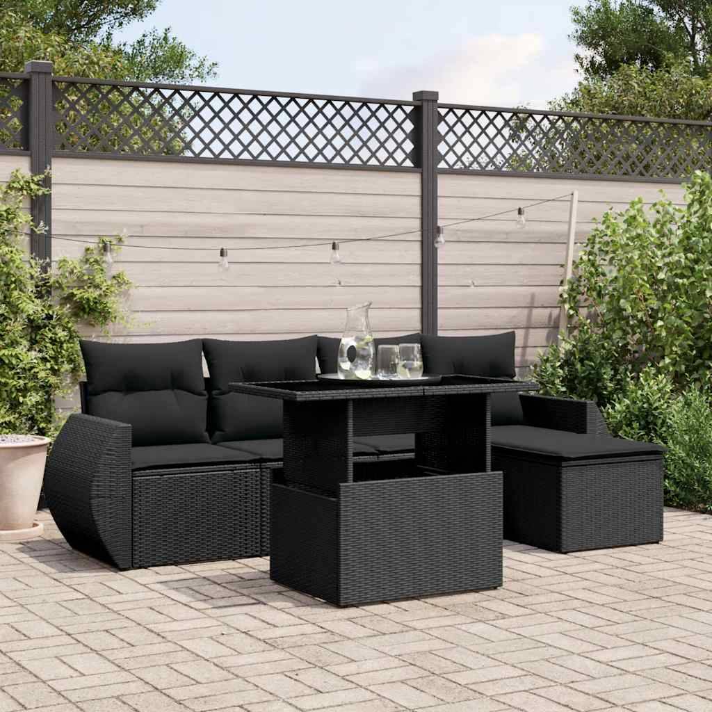 Sofasæt Til Haven 6 Dele Med Hynder Polyrattan - Sort / Uden opbevaring