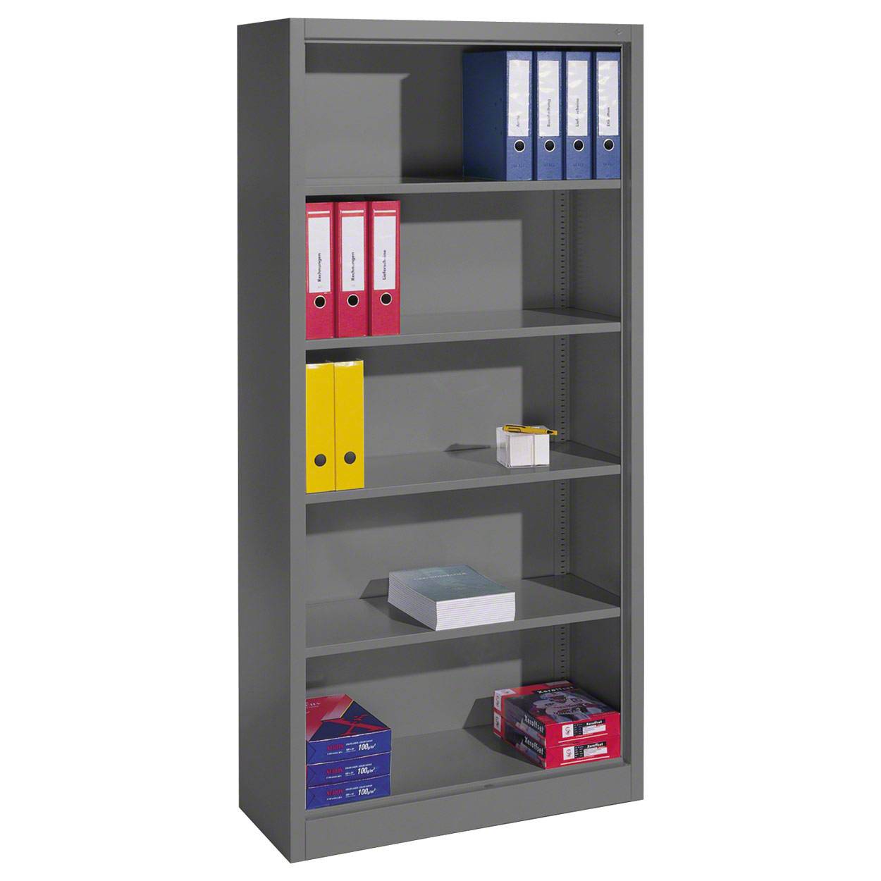 Bogreol med 4 justerbare hylder - 195 x 93 x 50 cm. RAL 7021 Antrasit