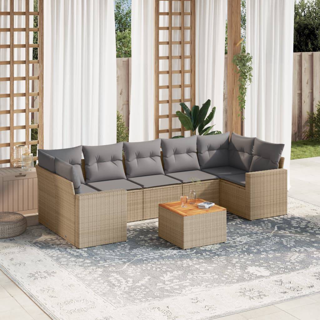 Sofasæt Til Haven 8 Dele Med Hynder Polyrattan - beige og grå