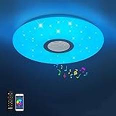 Bluetooth taklampa JDONG 36 W Ø 40 cm LED-taklampa med högtalare, fjärrkontroll och appkontroll, JDONG RGB färgförändring, dimbar, stjärnor, dimbar,Witte ruis，för sovrum kök barnrum vardagsrum