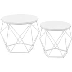 Modernt set: Runda soffbord & sidobord, vit stålstomme