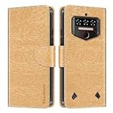 Shantime Träfiber textur läder plånbok flip fodral kompatibel med Oukitel WP23, korthållare, stöd och inre mjukt TPU-fodral skydd för Oukitel WP23 Pro (6,5 tum) guld