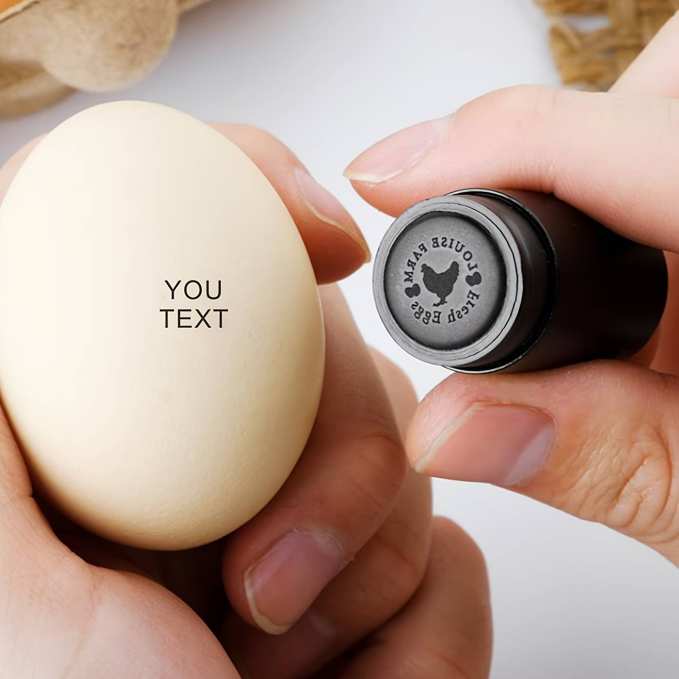 Customizable Mini Egg Stamp - Circular Chemical-based Ink Pad With Chicken Silhouette Design For Use - Mark Fresh Eggs With Date, Contents & - Supplies, Egg Marking, Logo, Durable Handle Grip