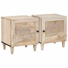Sängbord 2 pcs Beige 40 x 33 x 46 cm massivt mangoträ
