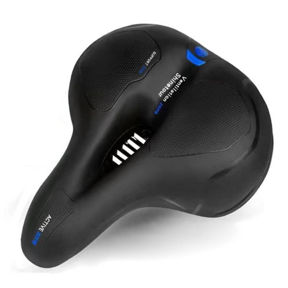 Cykelsæde med reflekterende striber, ergonomisk design med dobbelt stødabsorbering, universel pasform til trænings-/indendørs-/mountainbikes