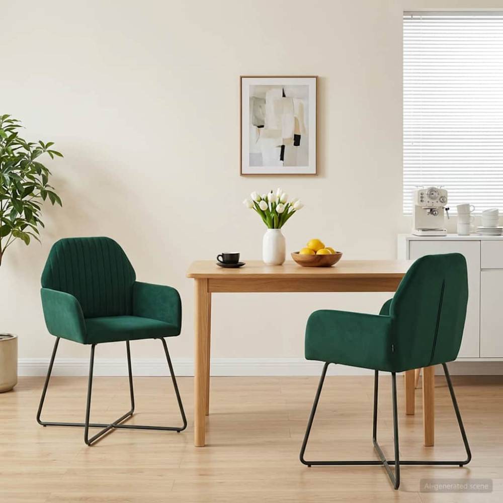Matstolar 2 pcs Sammet Mörkgrön 55 x 50 x 84 cm