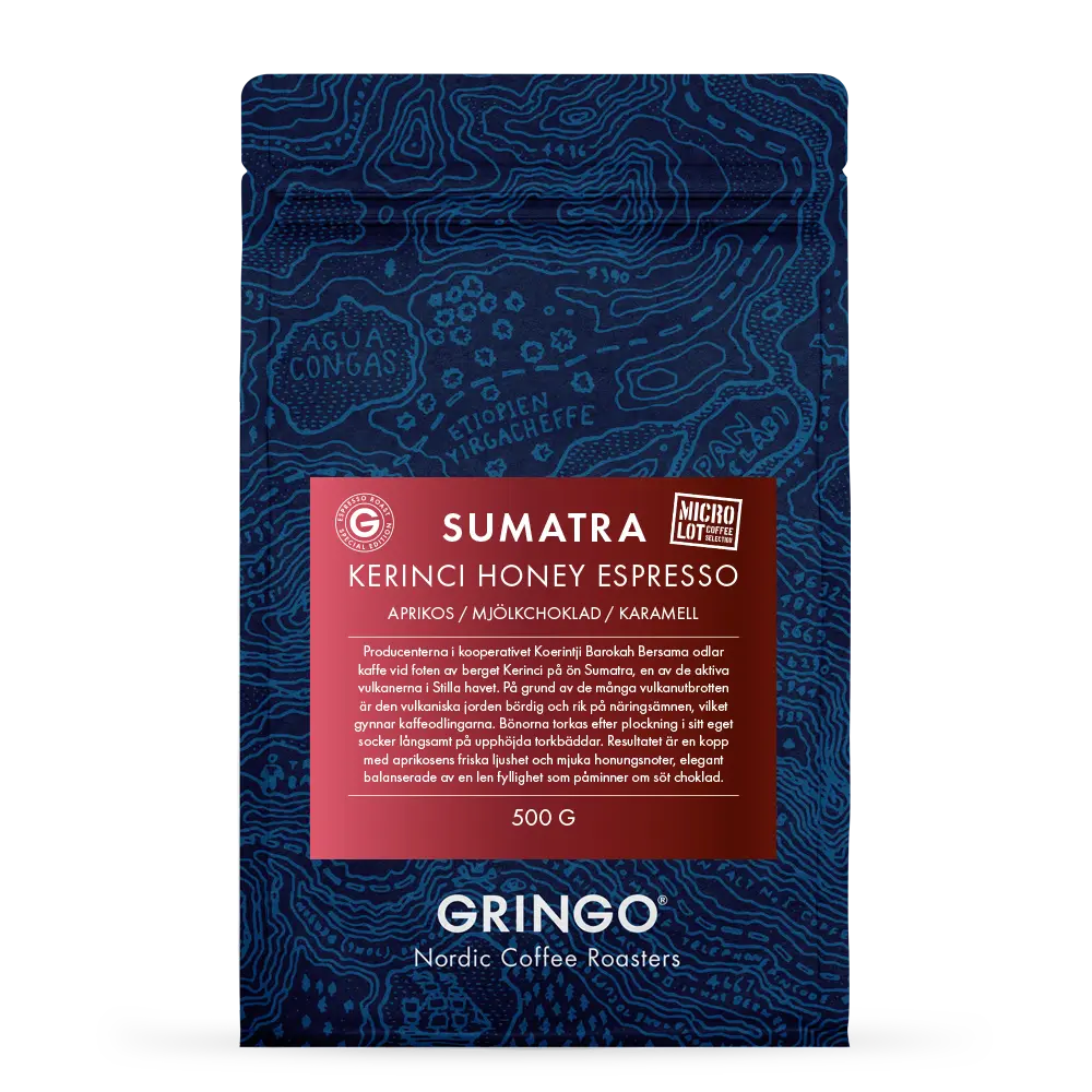 Gringo Nordic - Kerinci Honey Espresso - Indonesien - Lätt mörkrostade hela kaffebönor - 500g