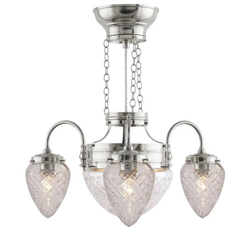 Lysekrone - Trearmet ringkrone nikkel 1900 klart glas