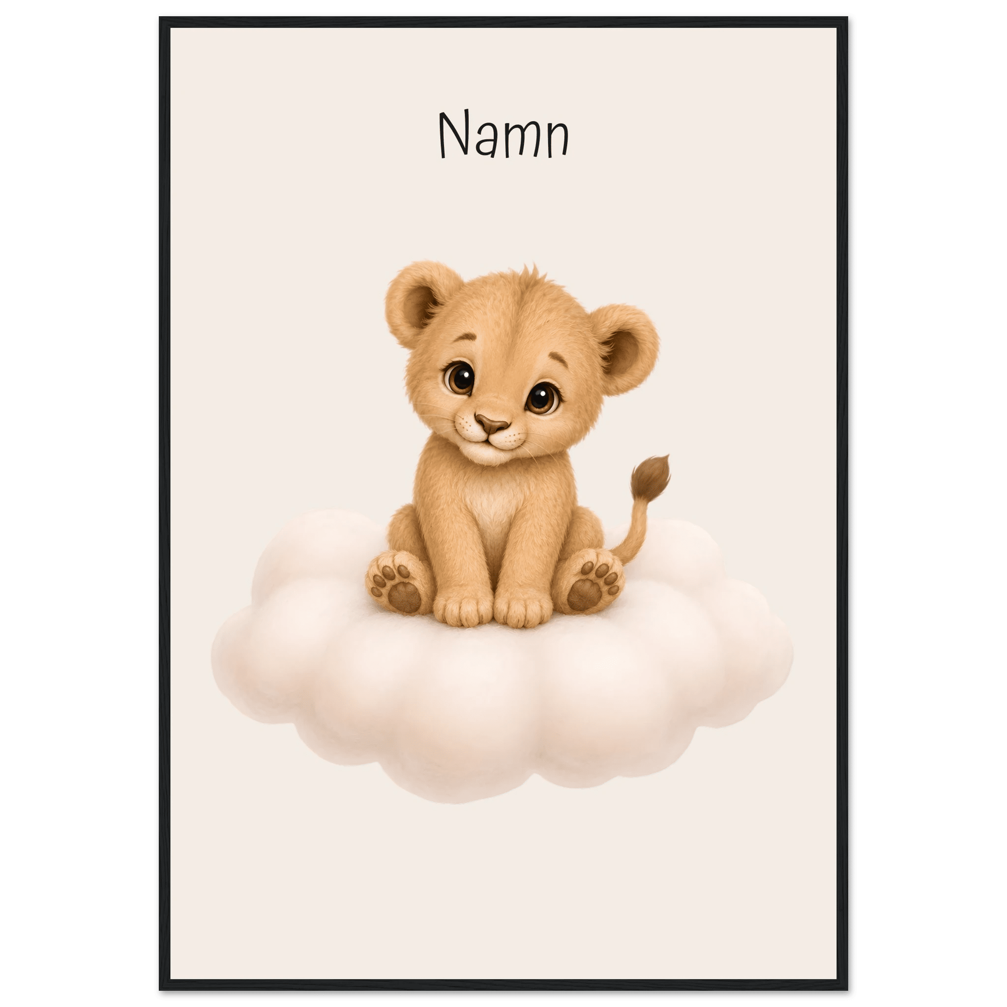 Lejon på moln med namn-70x100 cm / 28x40″ / Med ram / Black frame