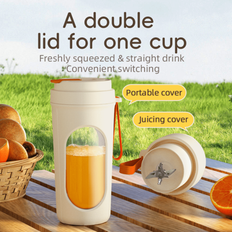 1st 450 ml trådlös bärbar mixer elektrisk juicemaskin, USB uppladdningsbar mini fruktjuicer mixer med 12 blad och dubbel kopp, multifunktionell juice - Vitt (grönt kopplock,Orange lock)