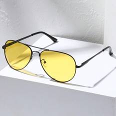 1 st Fashion Metal Rund Båge Night Vision Glasögon, Spring Leg Yellow Lins, Unisex för nattkörning,