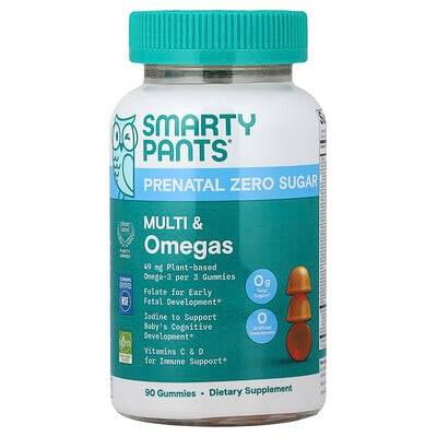 SmartyPants  Prenatal Zero Sugar  Multi & Omegas Gummies  Lemon  90 Gummies