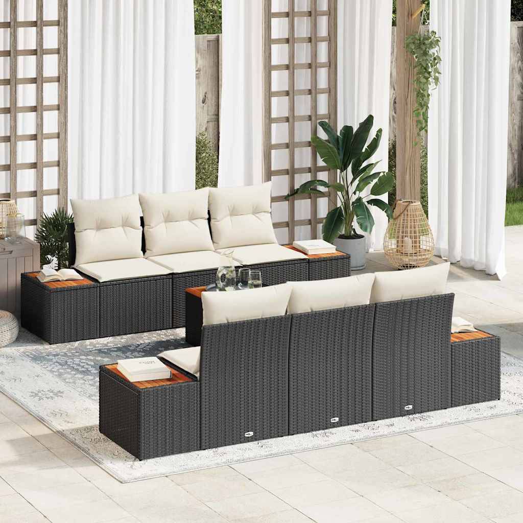 vidaXL Havesofa Sæt med opbevaring 7 pcs Sort Poly rattan
