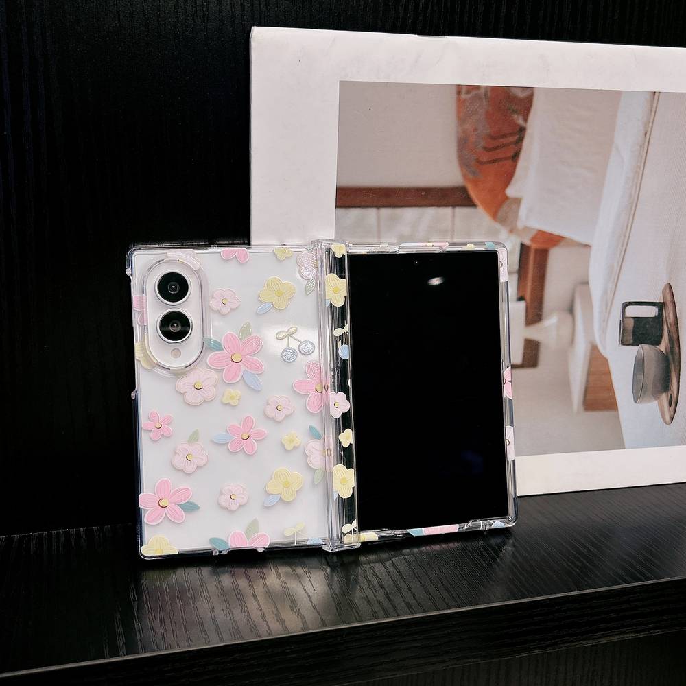 Luxury Retro Art Flowers Transparent Phone Case For Samsung Galaxy Z Fold 8 Hard PC Back Cover For Galaxy Z Flip 8 7 6 5 Case