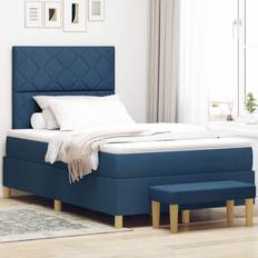 vidaXL Boxspring-säng med madrass & bänk Blå 120x190 cm Tyg