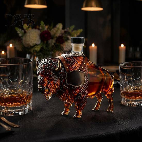 Konstnärlig Köttdjurskulptur Karaff Whiskeykaraff, 3D-skulptur, Glas Dekorativ Högkvalitativ Affärsgåva Flaska Spritbehållare, för Hembarinredning tra