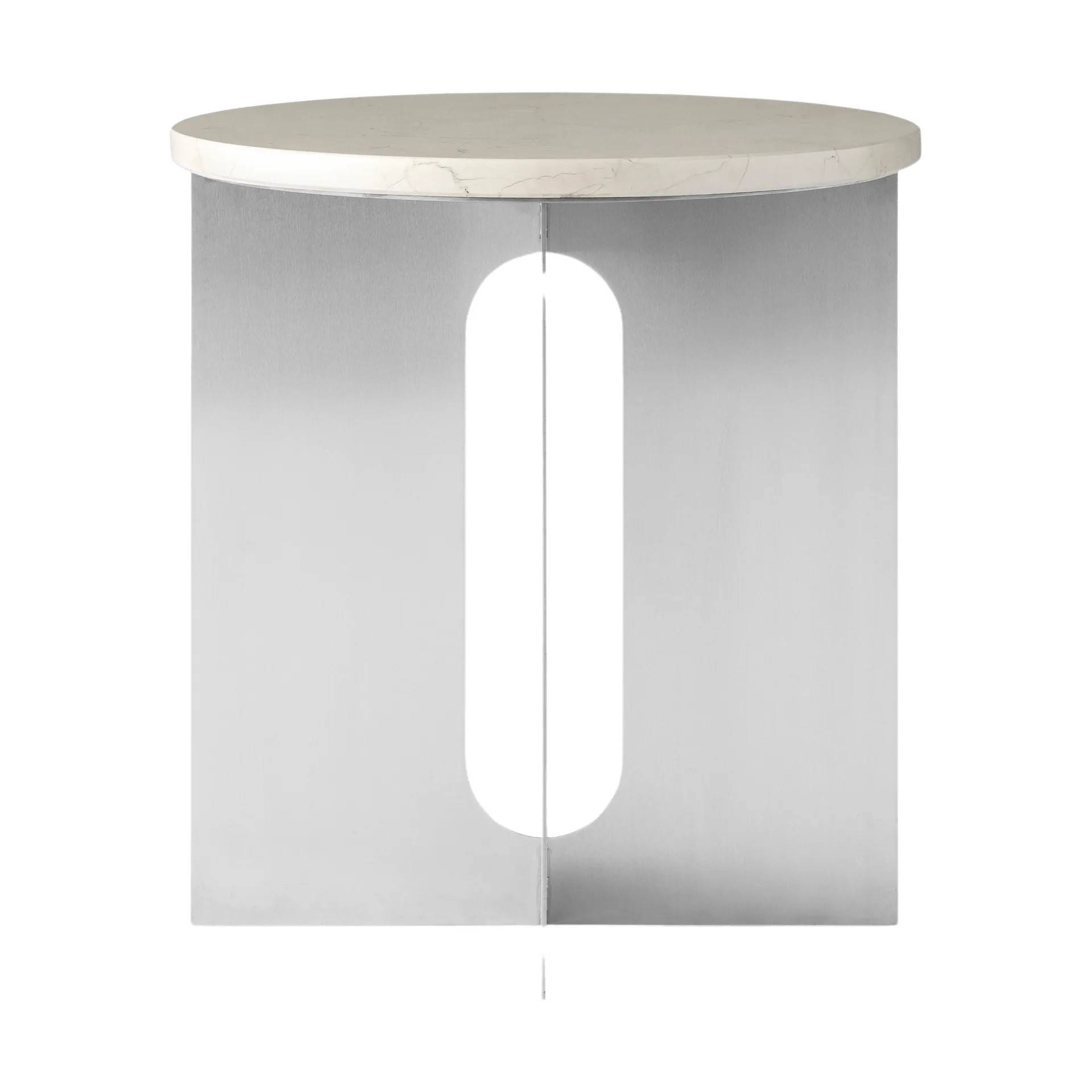 Audo Copenhagen Androgyne sidobord Crystal Rose marmor-borstat stål, Ø42 cm