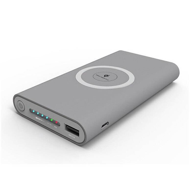 Trådlös kraftbank bärbar kraftbank 10000 mah diy qi laddningsskal laddare fallbox usb typ c port diy montering för telefoner - Grå