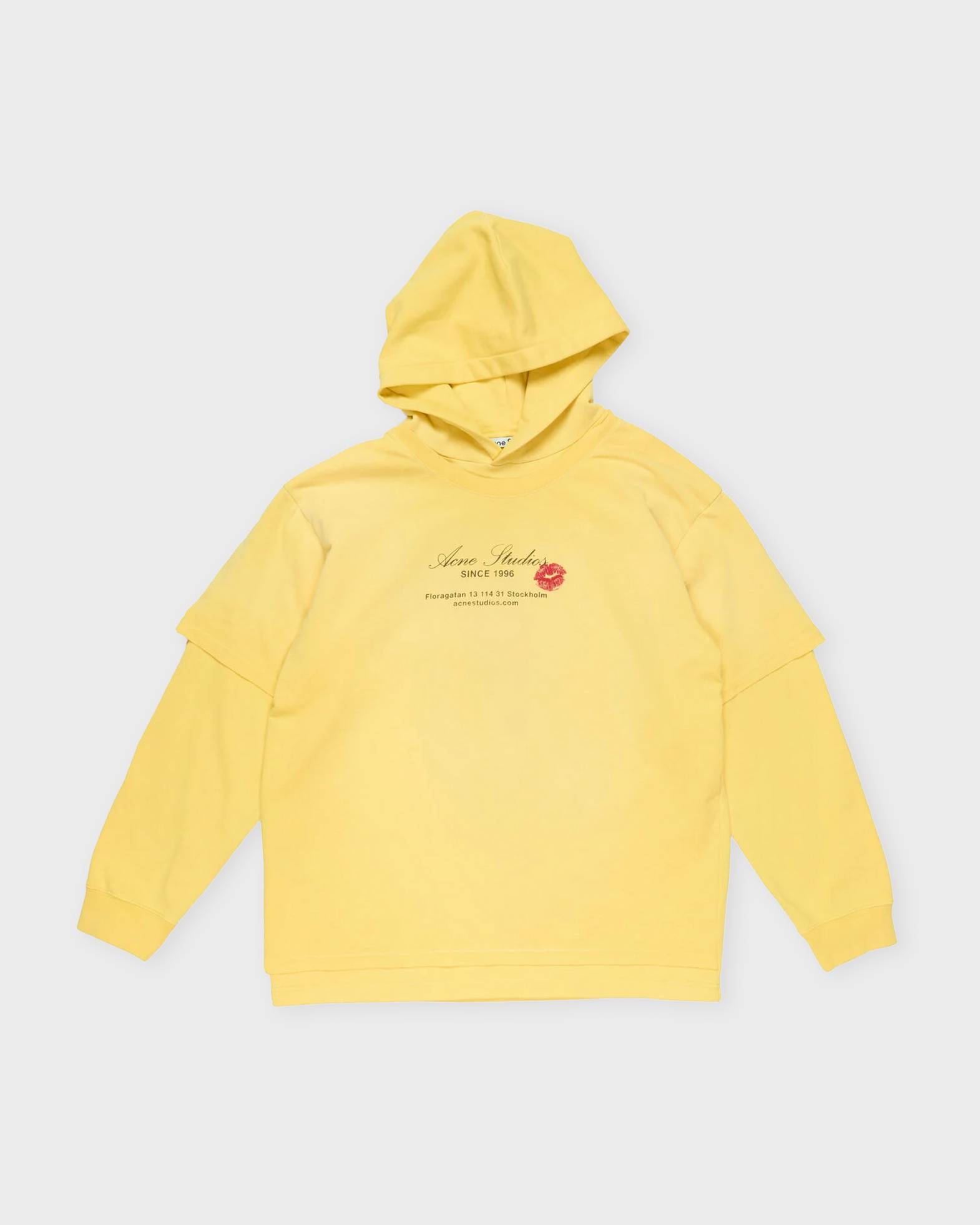 Acne Studios Hoodie Layered Garment-Dyed Gul S (S)