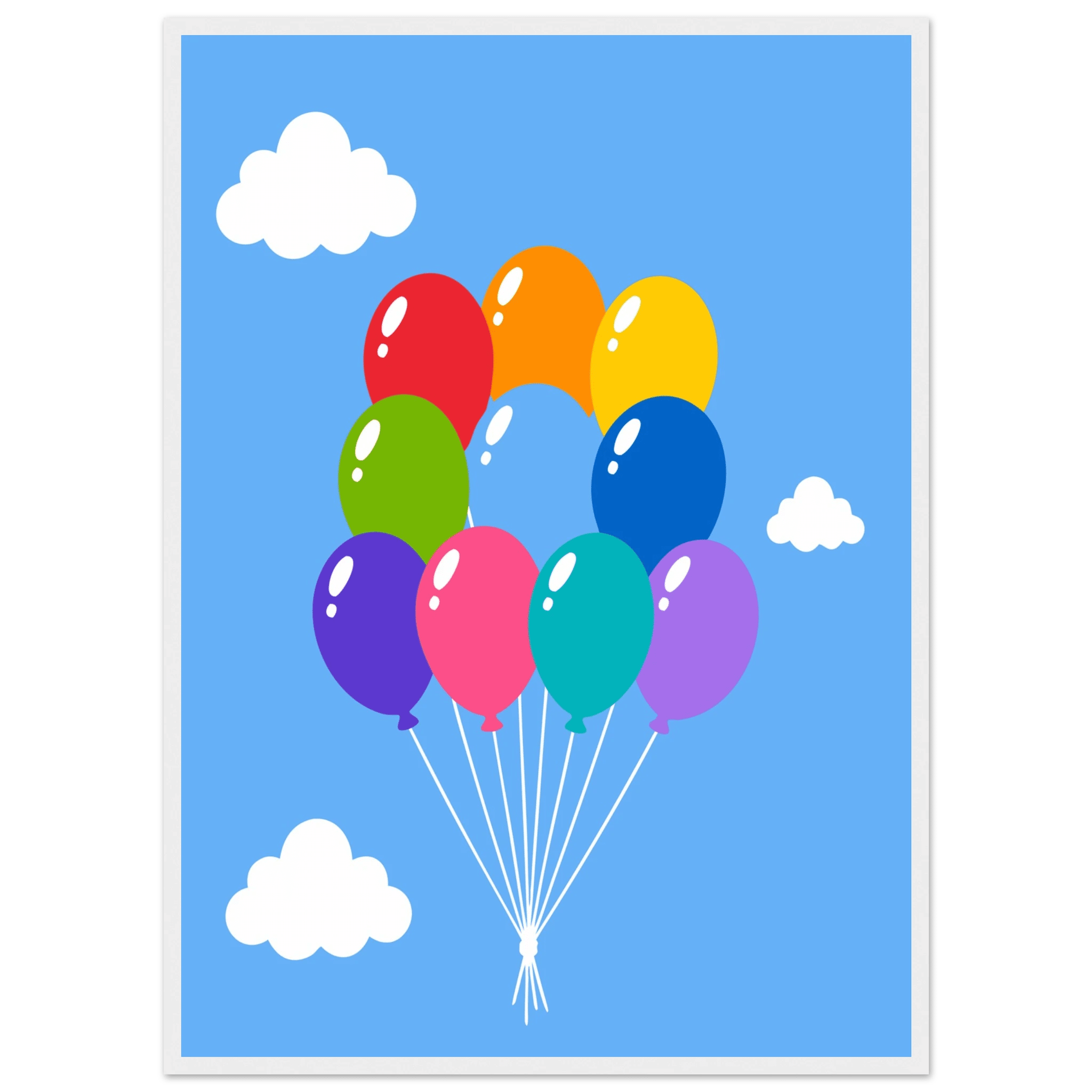 Färgglada ballonger poster-50x70 cm / 20x28″ / Med ram / Vit