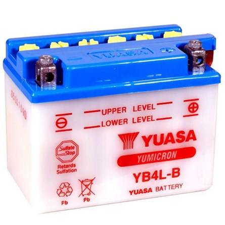 YUASA Batteri YB4L-B (CP) Inkl. Syra, Längd 12,10, Bredd 7,10, Höjd 9,30