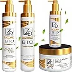 Lazord professionell vård XL Care Set: Organiskt sulfatfritt schampo (300 ml) organiskt kollagen hårmask (300 g) organisk intensiv reparation hårbalsam (300 ml) organisk leave-in (200 ml)