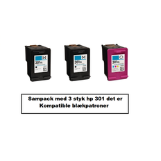 Sampack med 2x HP 301XL BK. og 1x HP 301XL CMY. Kompatible blækpatroner med ialt 60 ML.