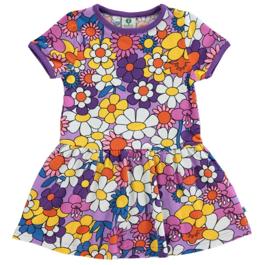 Kortærmet kjole med blomster - Viola / 11-12