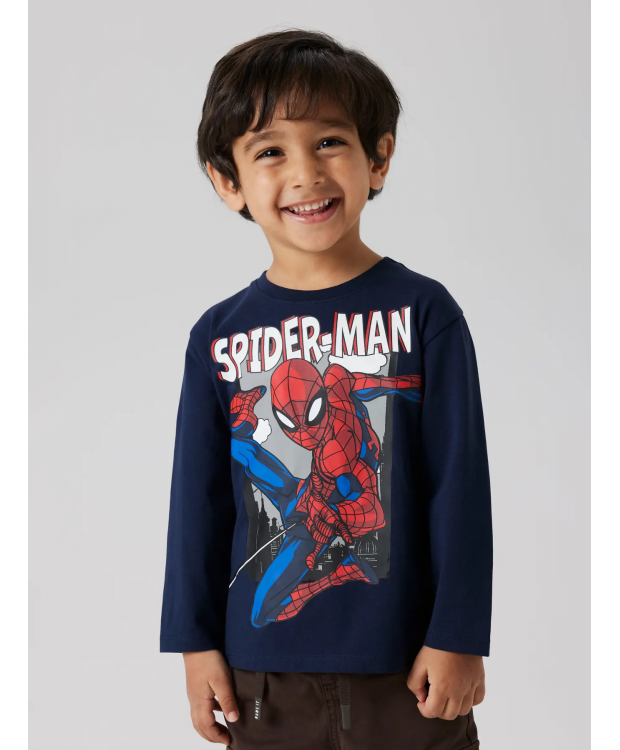 Name It Spider-Man langærmet T-shirt i marineblå til drenge