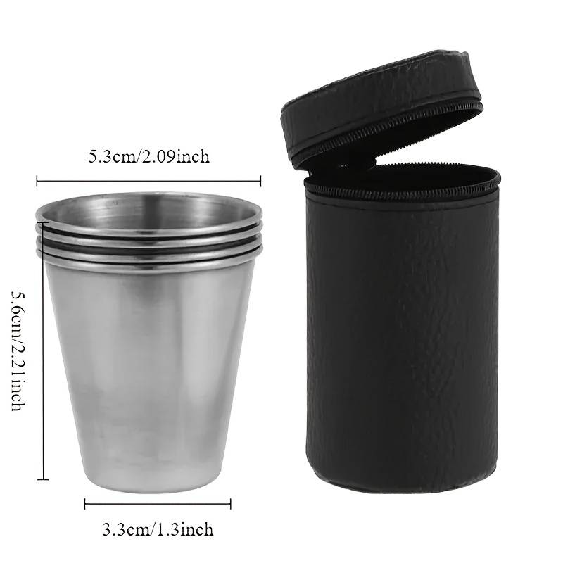 TEMU Set Of 4/6 Outdoor Stainless Steel Cups, Ideal For Travel, Designed For Whisky And Wine, With A Portable Case, In 30ml And 70ml Sizes