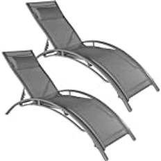 tectake® Set med 2 Solsängar, Solsäng Med Hög Komfort, Justerbar Solsäng Fem Lägen, Vädertålig Solstol, Löstagbar Mjuk Huvudkudde, Plastfötter, Trädgårdsstol Hög Stabilitet, Lätt Konstruktion - Grå