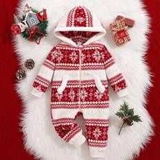 Baby Girl Fair Isle mönster fleece huva Romper, semester, för jul - Multifärgad (6-9M,9-12M,12-18M,18-24M,2-3Y,3-6M)