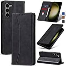 Jasonyu Skal för Samsung Galaxy S23, Premium Läder Vikbart Skyddande Fodral [Hölster, Magnetisk, kortfack, stativfunktion] Wallet Leather Case Cover för Samsung Galaxy S23 (Svart)