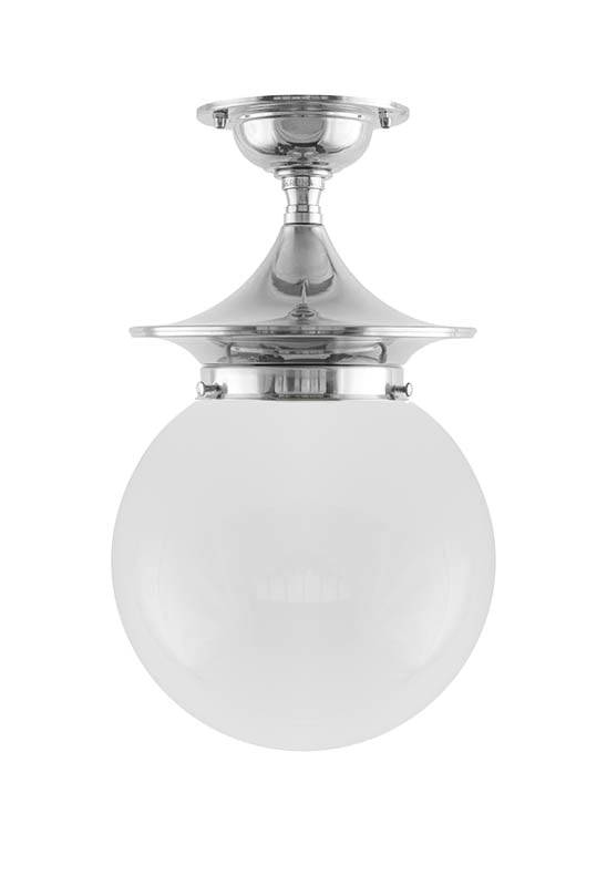 Loftslampe - Dahlberg 100 nikkel, opalhvid kuppelskærm