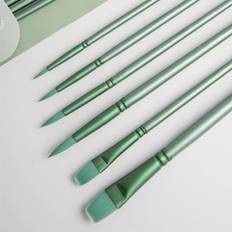 6Pcs Watercolor Brush Pointed Round Flat Head Soft Hair Beginner's Art Student Hand Drawn Watercolor Nylon Painting Material grön