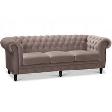 Cambridge 3-sits Chesterfield soffa Ljusgrått Sammetstyg