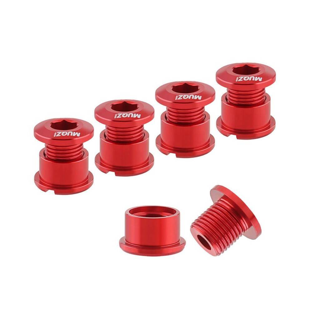 MUQZI 5Pcs Chainring Bolts Set 6.5mm Single Chainring Screws for Road and Mountain Bikes Red