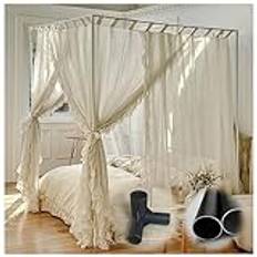Elegant sängnät tak med gardin 4 hörn taksäng ram efter stolpar med gardiner mygg netto säng ram gardin konsoler aluminium legering svart, tvilling