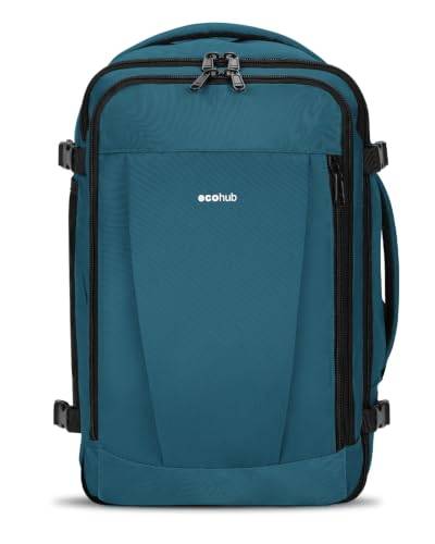 ECOHUB Handbagageryggsäck Ryanair EasyJet, Under-Sätet Kabinväska för Dam och Män, Miljövänlig Carry-on Ryggsäck Flyg, Återvunnen PET Resväska för Bagage, 40x25x25cm(Blå Grön)