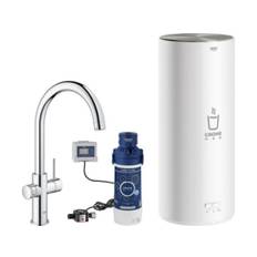 Spültischmischer Grohe Red Dou, C-Auslauf chrom mit Boiler L und Filter S-Size Starter Set